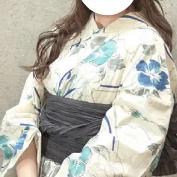 유카타 세트 스카이블루 수국 오비
