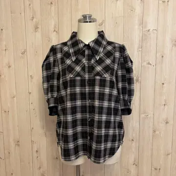 MOUSSY 마우지 PUFF SLEEVE CHECK 셔츠 패턴 BLK5