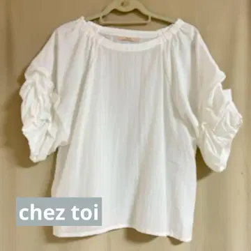 chez toi 셰토와 화이트 퍼프 슬리브 반팔 셔츠 여성용