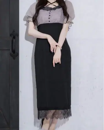 레이스 도킹 타이트 롱 원피스