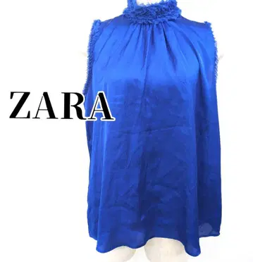 ZARA 자라 프릴 모크넥 새틴 블라우스 블루