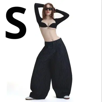 S 사이즈 PUSH PUSH 와이드 팬츠 블랙 스트라이프 데님