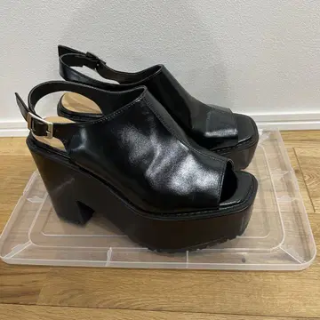 블랙 오픈토 샌들 여성용 통굽 샌들 23.5cm 블랙