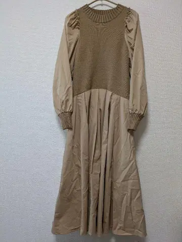 AMERI vintage 베이지 롱 원피스 드레스 포멀 어깨 프릴