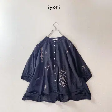 iyori 하트 마켓 자수 디자인 코튼 블라우스 약간의 비침