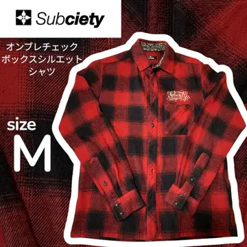 Subciety 서브사티 옴브레 체크 셔츠 박스 M 빨간색