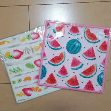 페이러 타월 손수건 2장 세트 후르츠 샌드 수박 도트