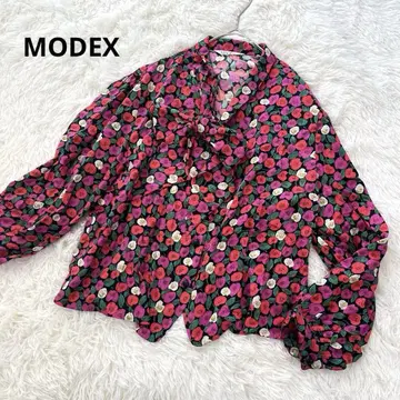 모덱스 보타이 리본 블라우스 올 패턴 꽃무늬 세련된 화려한