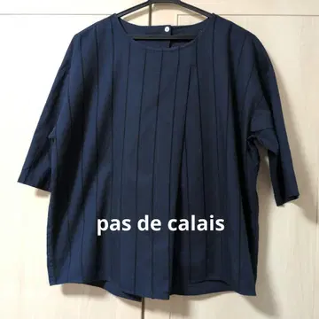pas de calais 블라우스 오분 소매 새상품급 네이비