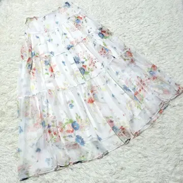 랄프 로렌 꽃무늬 티어드 롱 플레어 스커트