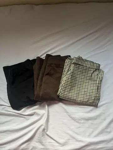 플레어 팬츠 블랙 브라운 체크 3개 세트