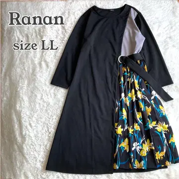 라난 사이드 플리츠 배색 원피스 A 라인 큰 사이즈 LL