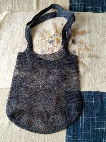 라오스 소수민족 손으로 짠 칡 섬유 메쉬 백 심플 네이비 컬러 새상품