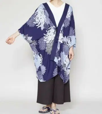 여름 국화 유카타 나라이 UV 겉옷 블루