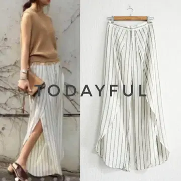 새상품급 TODAYFUL 스트라이프 슬릿 팬츠 아이보리 38