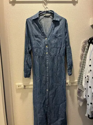 자라 데님 셔츠 원피스 긴팔 코튼 린넨
