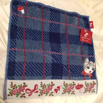 Afternoon Tea 고양이 자수 체크 타월 약 34cm