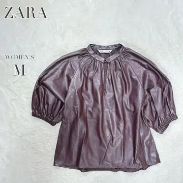 ZARA 자라 인조 가죽 7부 소매 풀오버 상의 속기모 캐주얼