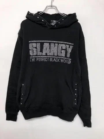 Y2K 구제 의류 SLANGY 반짝이 로고 프린트 맨투맨 후드티
