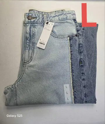 지유 2톤 배럴 레그 청바지 블루 L 지유 데님