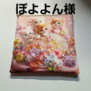 귀여운 고양이 패널 원단 핸드메이드 플랫 파우치