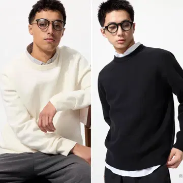 유니클로 '워셔블 밀라노 리브 크루넥 스웨터 화이트 블랙 2색'