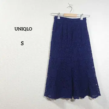유니클로 스커트 롱 스커트 네이비 레이스 자수 꽃무늬 종아리 기장