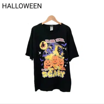 HALLOWEEN 티셔츠 프린트 호박 호러 반팔 블랙 둥근넥 XL