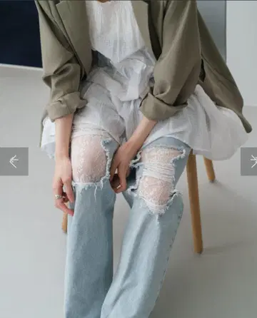 미사용 카스타네 레이스 데님 사이즈 0 블루 청바지 데님 팬츠