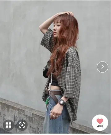 TEEN BOOP 빈티지 하프 슬리브 체크 셔츠