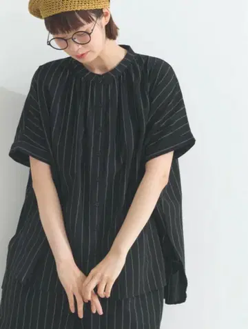 Lupilien 린넨 혼방 스트라이프 백 개더 빅 셔츠