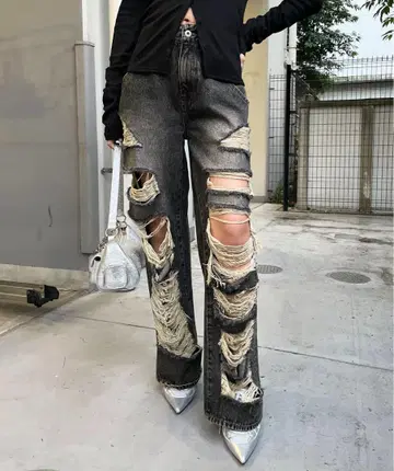 스파이럴 걸 크러쉬 와이드 데님 블랙 M