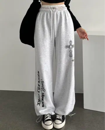 미사용 amood Pink Babyl 스웨트 팬츠 십자가 레이스 한국