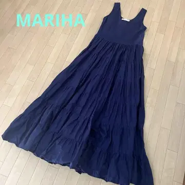 MARIHA 38 초원의 무지개 드레스 네이비 슬리브리스 롱 원피스
