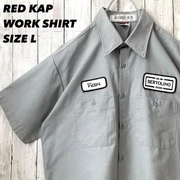 RED KAP 레드캡 반팔 와펜 워크 셔츠 L 그레이 미국 빈티지 의류