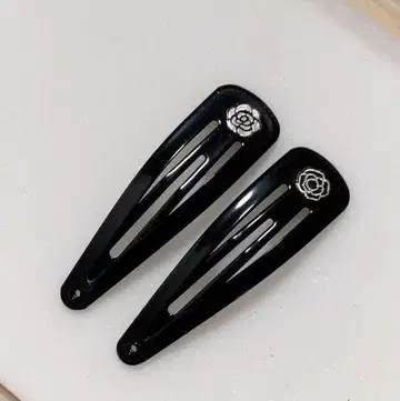 FF 장미 디자인 블랙 헤어 클립 2개 세트