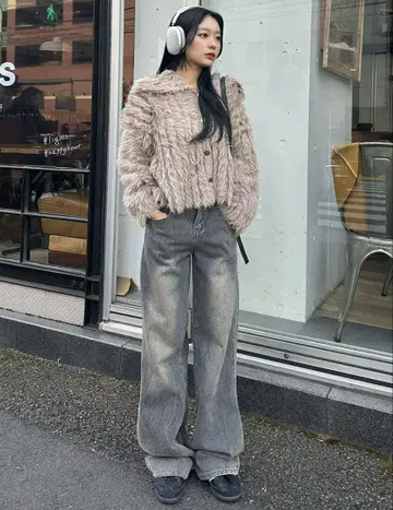 emmy 헤링본 와이드 데님 팬츠