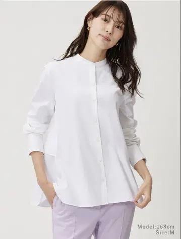 PLST 백 프릴 밴드 카라 셔츠
