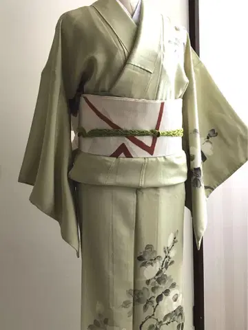 기장 158cm 모스그린에 여름 동백 손으로 그린 단이(단옷) 쓰케사게