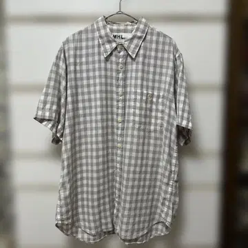 MHL 체크 무늬 반팔 셔츠 린넨 혼방