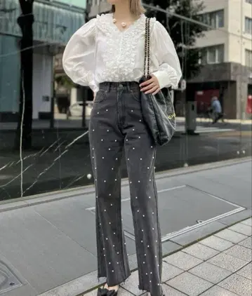 MEISM Re:EDIT 펄 와이드 스트레이트 데님 팬츠