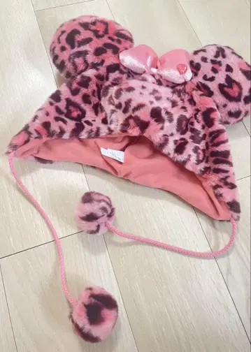 미키풍 레오파드 무늬 귀도리 모자