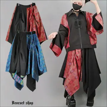 GOTH CHINA 스커트 중화 패턴 차이나 패턴 암 커버 블랙 레드