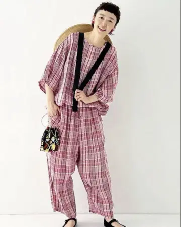 네스트로브 린넨 패니 체크 와이드 팬츠