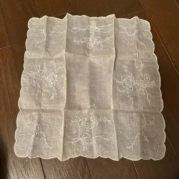 린넨 화이트 손수건 플라워 자수 여성용