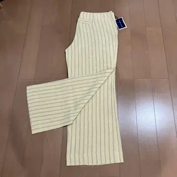 새상품 랄프 로렌 여성용 와이드 슬랙스 7f 린넨 혼방 베이지 스트라이프