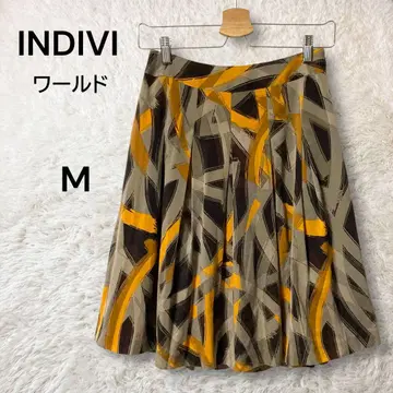 INDIVI 일본제 올 패턴 턱 플레어 스커트 미디 기장 월드 M