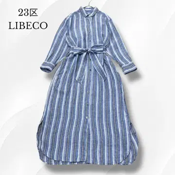 23구 LIBECO 리베코 셔츠 원피스 스트라이프 리본 린넨