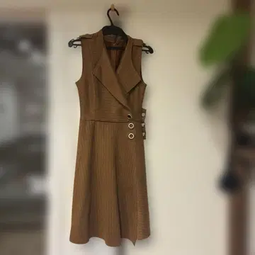 브라운 스트라이프 슬리브리스 원피스