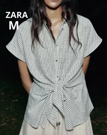 ZARA 자라 린넨 혼방 스트라이프 패턴 노트 셔츠
